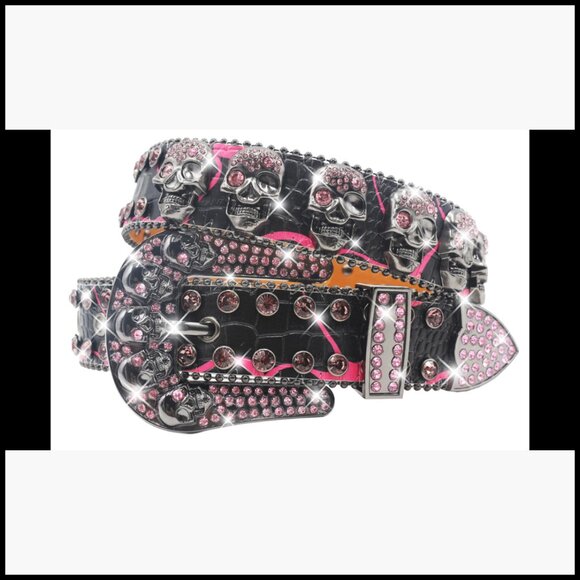 Rhinestone Skull Studded Belt Punk Western Cowgirl Bling Accessory